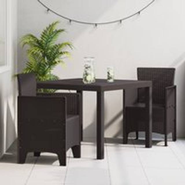 Garden Dining Set Set of 3 Dark Brown Polypropylene Resin - One Size