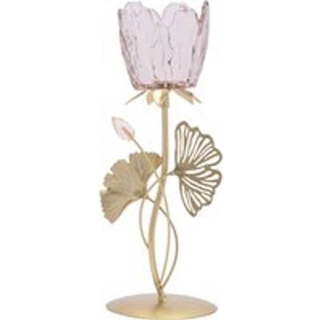 Single Stem Candle Holder With Blush Pink Glass On Gold Base - One Size
