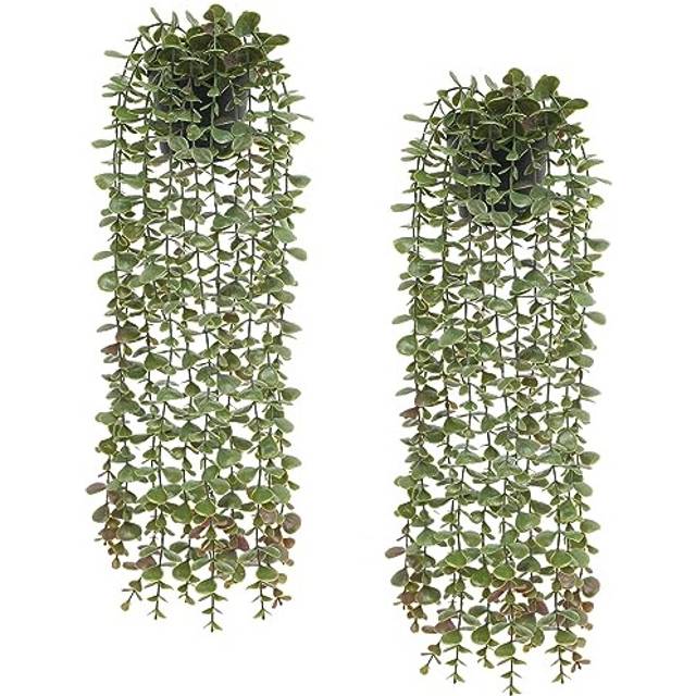 Veryhome 2Pack Artificial Hanging Plants in Potted Eucalyptus Fake Vines Faux Greenery Fake Plants Artificial Eucalyptus Vine in Pot for Wall Room