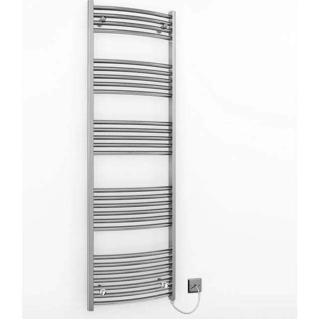 (400 x 1600 mm (BTU: 1526), Manual Electric Element) 400mm Wide Chrome Curved Electric Towel Rail Radiator
