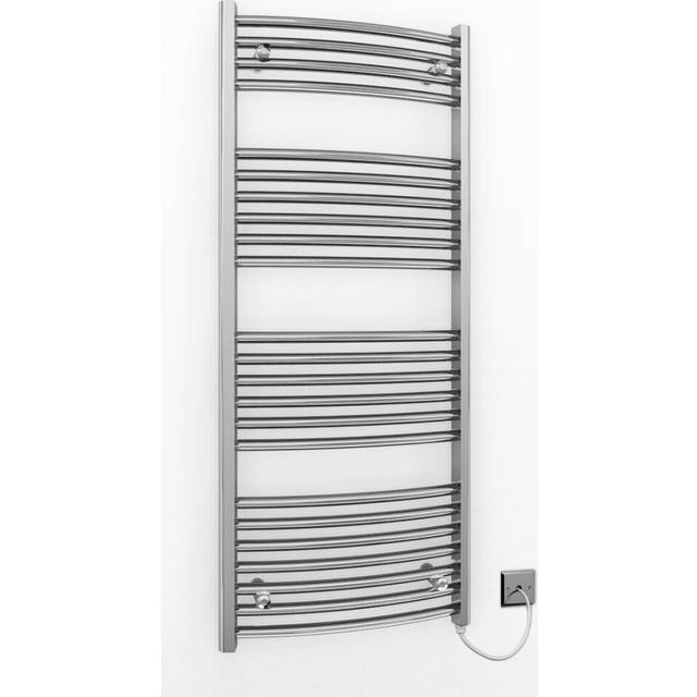 (400 x 1200 mm (BTU: 1207), Manual Electric Element) 400mm Wide Chrome Curved Electric Towel Rail Radiator