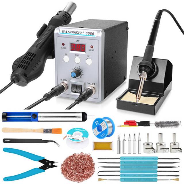 (EU Plug) 2 in 1 Soldering Staiton Hot Air SMD BGA Rework Welding Station 220V Portable Soldering Station Welding Tools