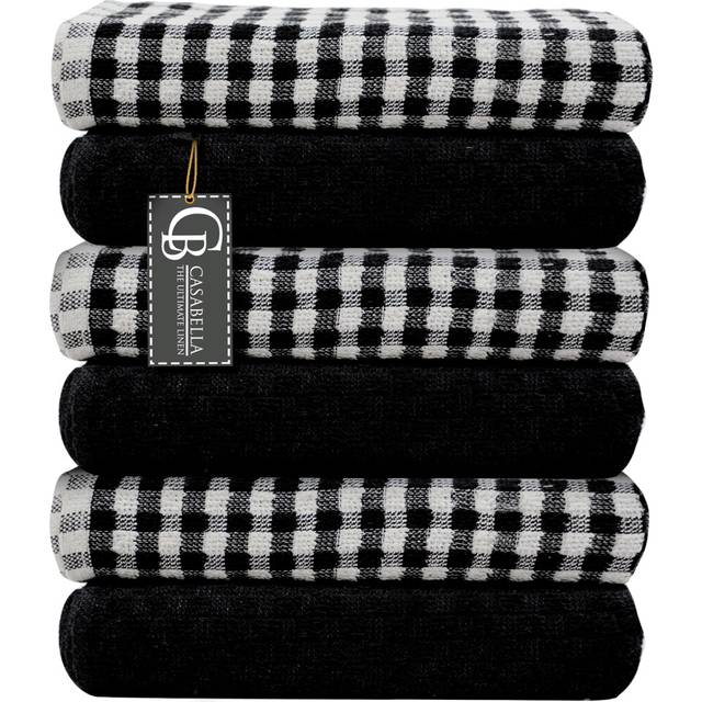 (6 Pc Black Kitchen Towels Soft, Highly Absorbent Tea Towels,  Dish & Bar Towels) Casabella Pack Of 6 Cotton Kitchen Tea Towels