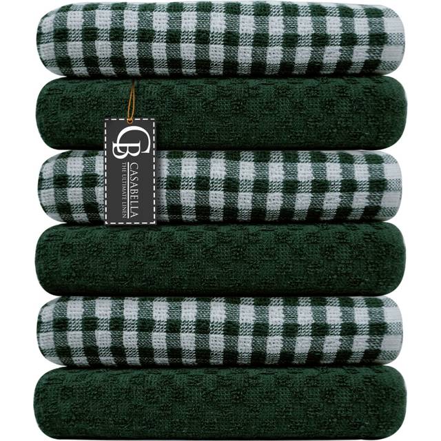 (6 Pc Green Kitchen Towels Soft, Highly Absorbent Tea Towels,  Dish & Bar Towels) Casabella Pack Of 6 Cotton Kitchen Tea Towels