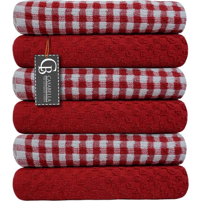 (6 Pc Red Kitchen Towels Soft, Highly Absorbent Tea Towels,  Dish & Bar Towels) Casabella Pack Of 6 Cotton Kitchen Tea Towels