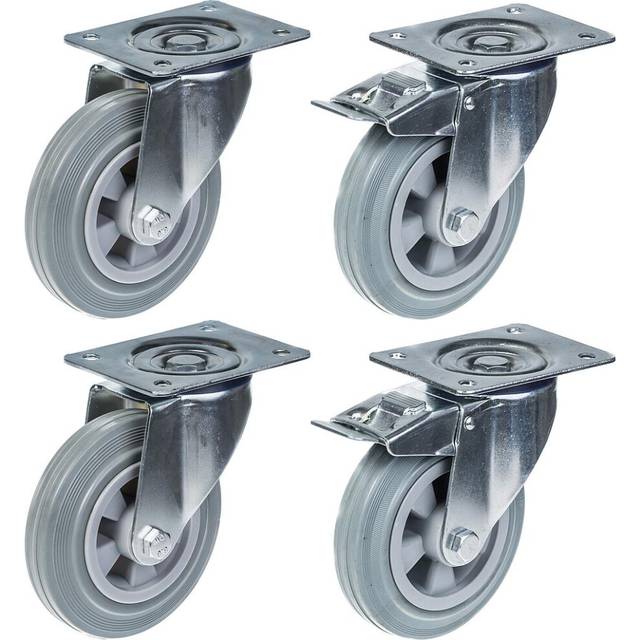 "160mm 6"" castor grey rubber tyre swivel & brake strong 540kg capacity, set of 4"