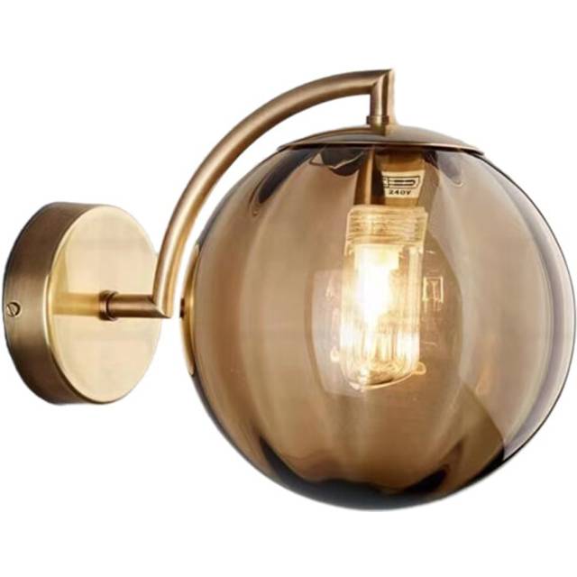 NICRX 150mm Wall Lights Amber Glass Ball Wall Sconce Lights,Glass Globe with Gold Base Wall Lamp,Indoor Wall Light for Bedroom,Bedside,Living