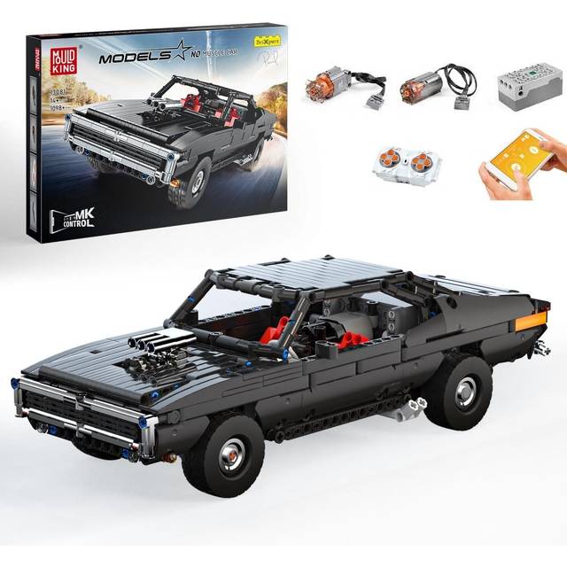 (black) Mould King 13081 App Motorized Car With 42111 Ultimate Muscle Charger Car Building Blocks Boys Toys Christmas Gifts