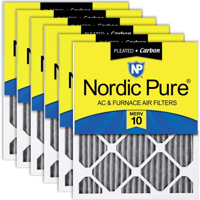 Nordic Pure 10x24x1 (9 1/2 x 23 1/2 x 3/4) Furnace Air Filters MERV 10 Pleated Plus Carbon 6 Pack