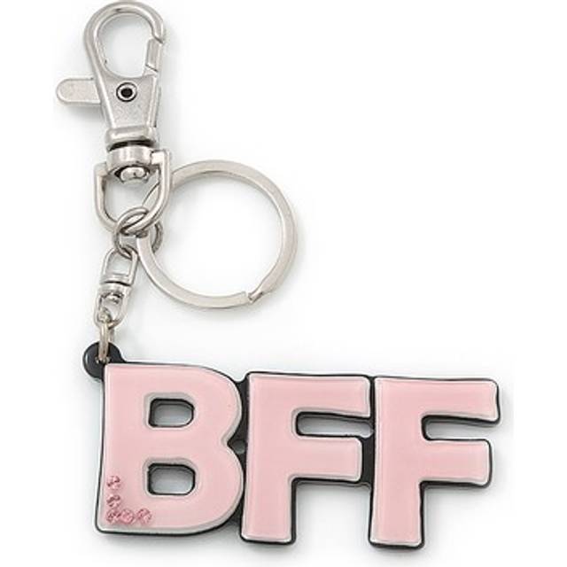'bff' light pink plastic rhodium plated keyring/ bag charm - 85mm length