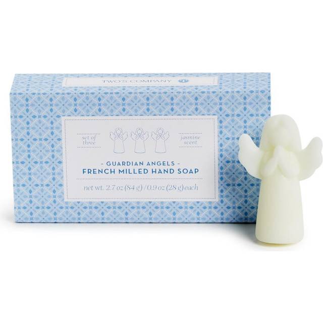 Two's Company Heaven Scent Guardian Angel Set of 3 French Milled Soap with Jasmine Scent in Gift Box  0.9 Oz Each  2.25-inches Height  White
