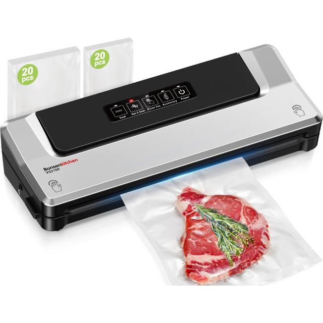 Bonsenkitchen Vacuum Sealer with 40 Vacuum Bags, Fast-Compact Vacuum Sealer Machine for Sous Vide Cooking and Food Stay Fresh up to 6x Longer (Silver)