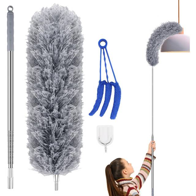 Microfiber Feather Duster, Extendable Duster with Extension Pole 30-100 Inch for Cleaning Ceiling Fan, Long Handled Duster and Blind Cleaner for