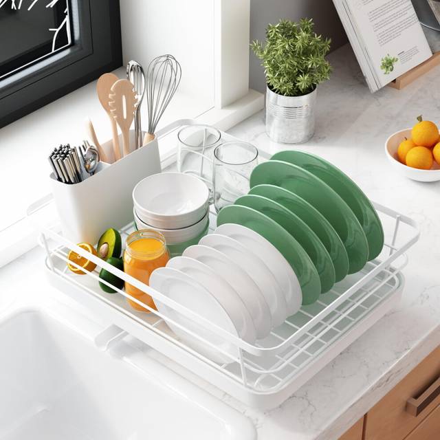 Kitsure Dish Drying Rack- Space-Saving Dish Rack, Dish Racks for Kitchen Counter, Stainless Steel Kitchen Drying Rack with a Cutlery Holder, Large,