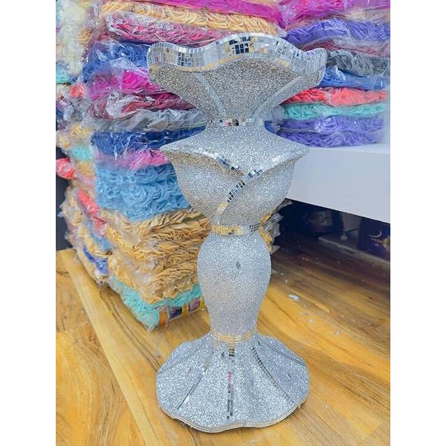 Decorative Silver Lady Figure Vase, 60 cm Ceramic Sculpture,