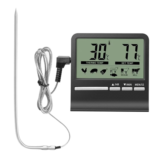 Kitchen Digital CookingThermometer Meat Food Temperature for Oven BBQ Grill Timer Function with Heat Meter for Cooking A