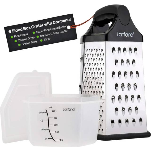 Lantana Cheese Grater with Container ? 6 Essential Kitchen Functions for Coarse, Medium, Fine, Micro-Grating/Zesting/Slicing. Hand held, Includes