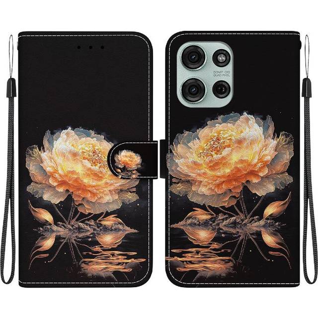 (C2) Flip Case for Motorola Moto G75 5g Pu Leather Butterfly Flower Painted Wallet Magnetic Closure Card Slots