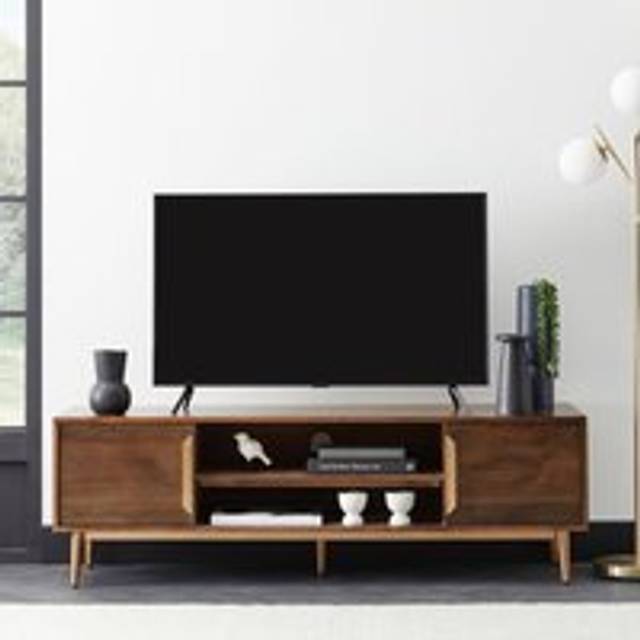 Anya Extra Wide TV Unit, Mango Wood for TVs up to 67" - Dark Brown