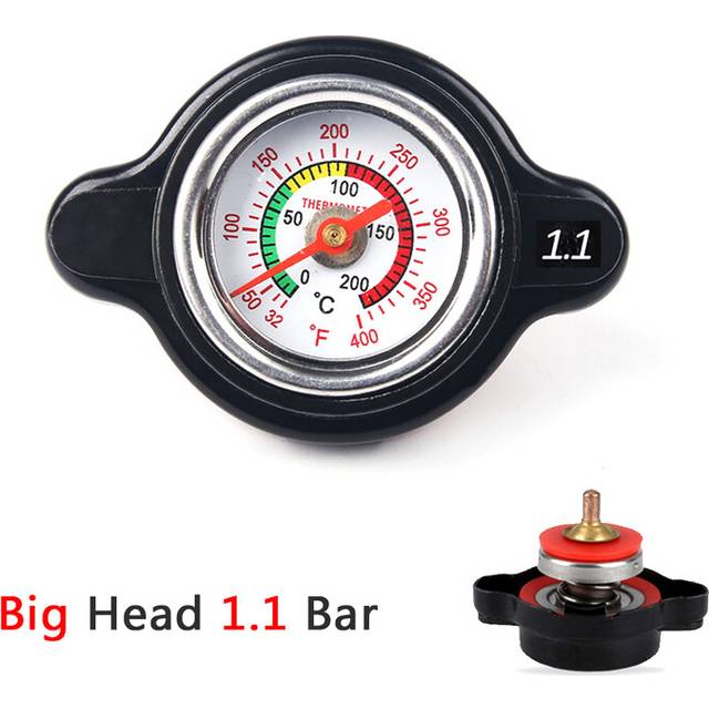 (Big Black 1.1 Bar) Car Motorcycle Styling D1 Spec Thermo Radiator Cap Tank Cover Water Temperature Gauge with Utility Safe 0.9 Bar/ 1.1 Bar/1.3 Bar