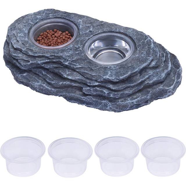 Magnetic Reptile Feeder Ledge - Vivarium Double Bowl with 6 Feeding Cups for Crested Gecko Lizard Chameleon Pets Reptile Food and Water Dish