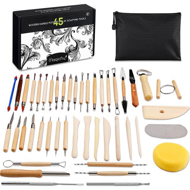45PCS Clay Sculpting Tools, Ceramic Tools Polymer Clay Tools Clay Sculpting Set, Pottery Carving Tool with a Storage Bag for Shapers and Modeling
