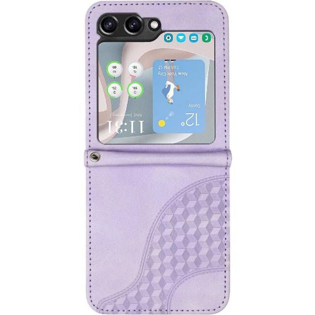 (Purple) Flip Case for Samsung Galaxy Z Flip 6 Geometric Pattern Pu Leather Flip Cover Shockproof Leather Case Magnetic Card Holder Flip Business