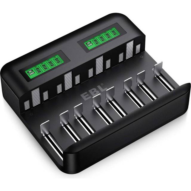 LCD Universal Battery Charger - 8 Bay AA AAA C D Battery Charger for Rechargeable Batteries Ni-MH AA AAA C D Batteries with 2A USB Port, Type C Input,