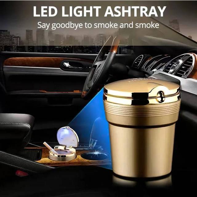 Car Ashtray Cigarette Cup Ash Holder with LED Light Lid Portable Detachable
