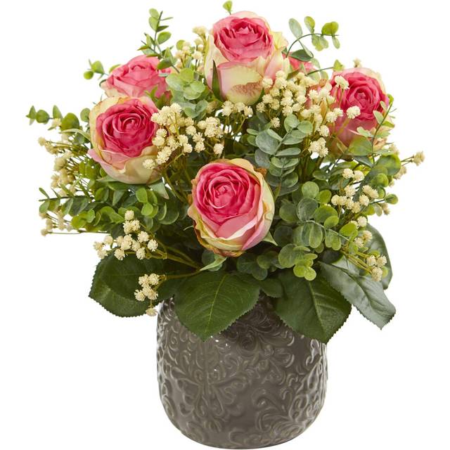 Nearly Natural Rose, Eucalyptus, Gypsophila Artificial Silk Arrangements, Fuchsia
