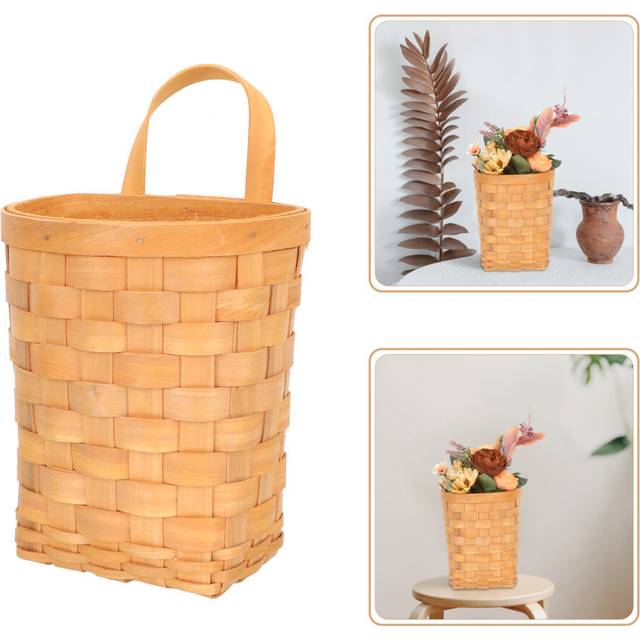 (a-Chocolate) Basket Hanging Storage Wall Woven Baskets Wicker Rattan Kitchen Fruit Organizers Planter Flower Garlic Vegetable Garden Bins