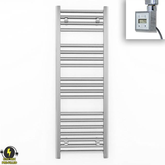 (400 x 1000mm (BTU: 1002), With KTX3 Thermostatic Element + Timer) 400mm Wide Chrome Electric Towel Rail With Thermostatic Element