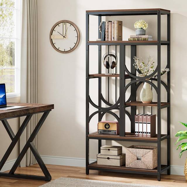Industrial 5-Tier Etagere Bookcase - Brown (180cm H X 80cm W X 30cm D)