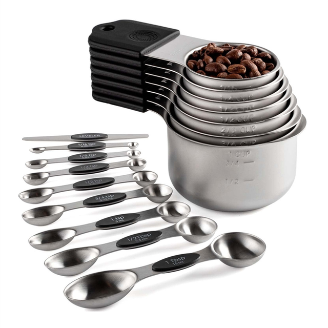 16Pc Magnetic Stainless Steel Measuring Cups & Spoons Set,Black