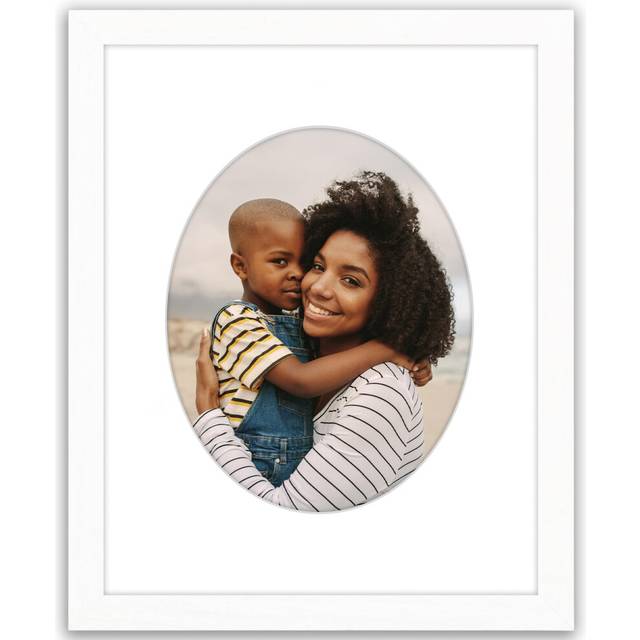 Americanflat 8x10 Picture Frame with Oval-Shaped Mat in White - Use as 11x14 Picture Frame Without Mat or 8x10 Frame with Mat - Engineered Wood Photo