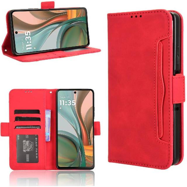 (Red) Case for Motorola Moto G75 5g Leather Wallet Cover Magnetic Closure Adjustable Detachable Card Holder