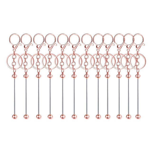 12 Pieces Metal Beadable Keychain Bars Blanks for Beads Pendant Jewelry Charms DIY Crafts Keychains Making Gift