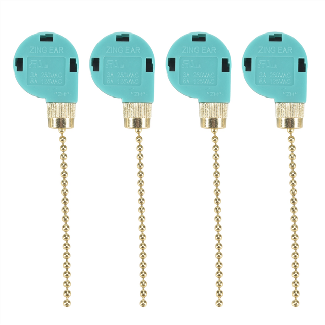 4Pcs Ceiling Fan Switch ZE-268S6, 3 Speed 4 Wire (Gold)