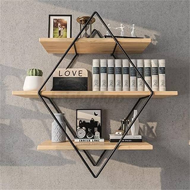 Rustic Style Floating Shelves, Wooden And Metal Decorative Shelves Kitchen Wall Shelves - Black;Brown (50cm H X 50cm W X 19cm D)