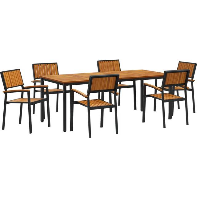 vidaXL 7 Piece Garden Dining Set Solid Wood Acacia and Metal - Black