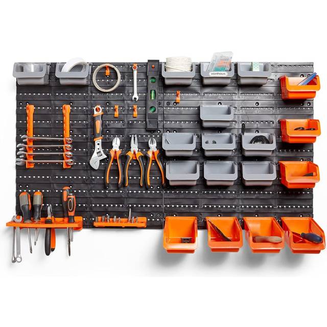 44 Piece Wall Mounted Pegboard Hook, Storage Bins and Panel Set - Grey (55cm H X 96cm W X 1cm D)