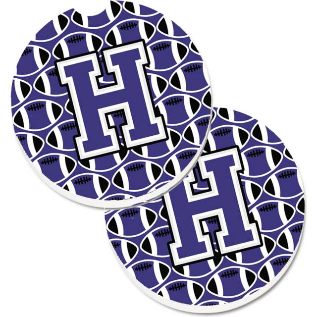 """""Caroline's Treasures Letter H Football Purple & White Set of 2 Cup Holder Car Coasters CJ1068-HCARC  2.56  Multicolor"""""