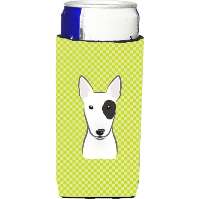 Checkerboard Lime Green Bull Terrier Ultra Beverage Insulators for slim cans