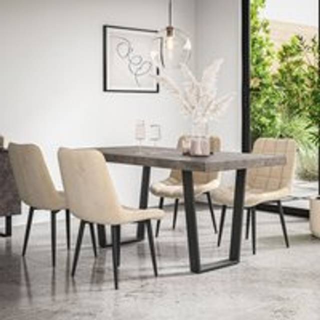 (Beige) Aria Dining Table And Chairs - Concrete Effect Table w 4-6 Nova Velvet Chair
