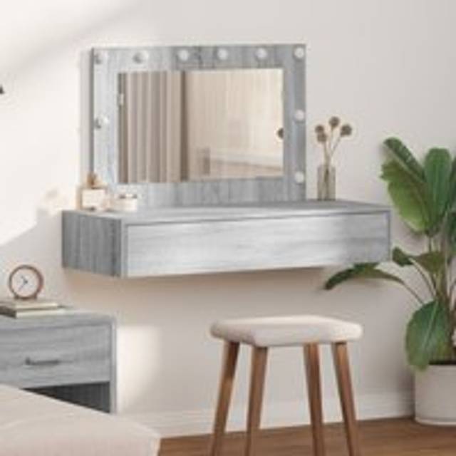Wall Hanging Dressing Table with LED Lights Grey Sonoma - One Size