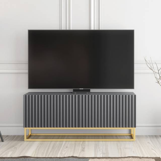 CREATIVE FURNITURE Ripple TV Unit - Dark Grey Fluted Doors - 100cm