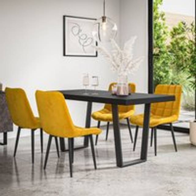 (Mustard) Aria Dining Table And Chairs - Black Table Top w 4-6 Nova Velvet Chair