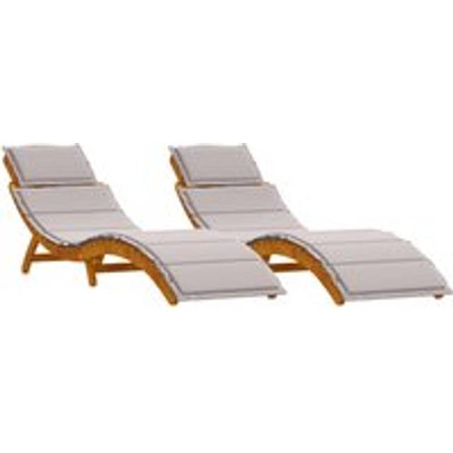 Sun Loungers with Cushions 2 pcs Taupe Solid Wood Acacia - Multi - One Size