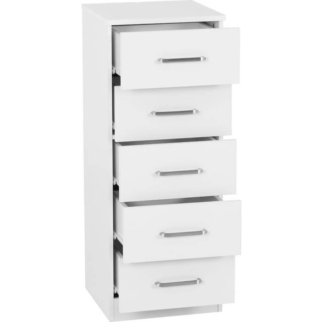 Seconique Dakota 5 Drawer Narrow Chest - White, White