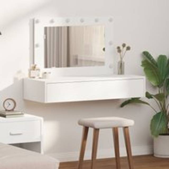 Wall Hanging Dressing Table with LED Lights White - One Size